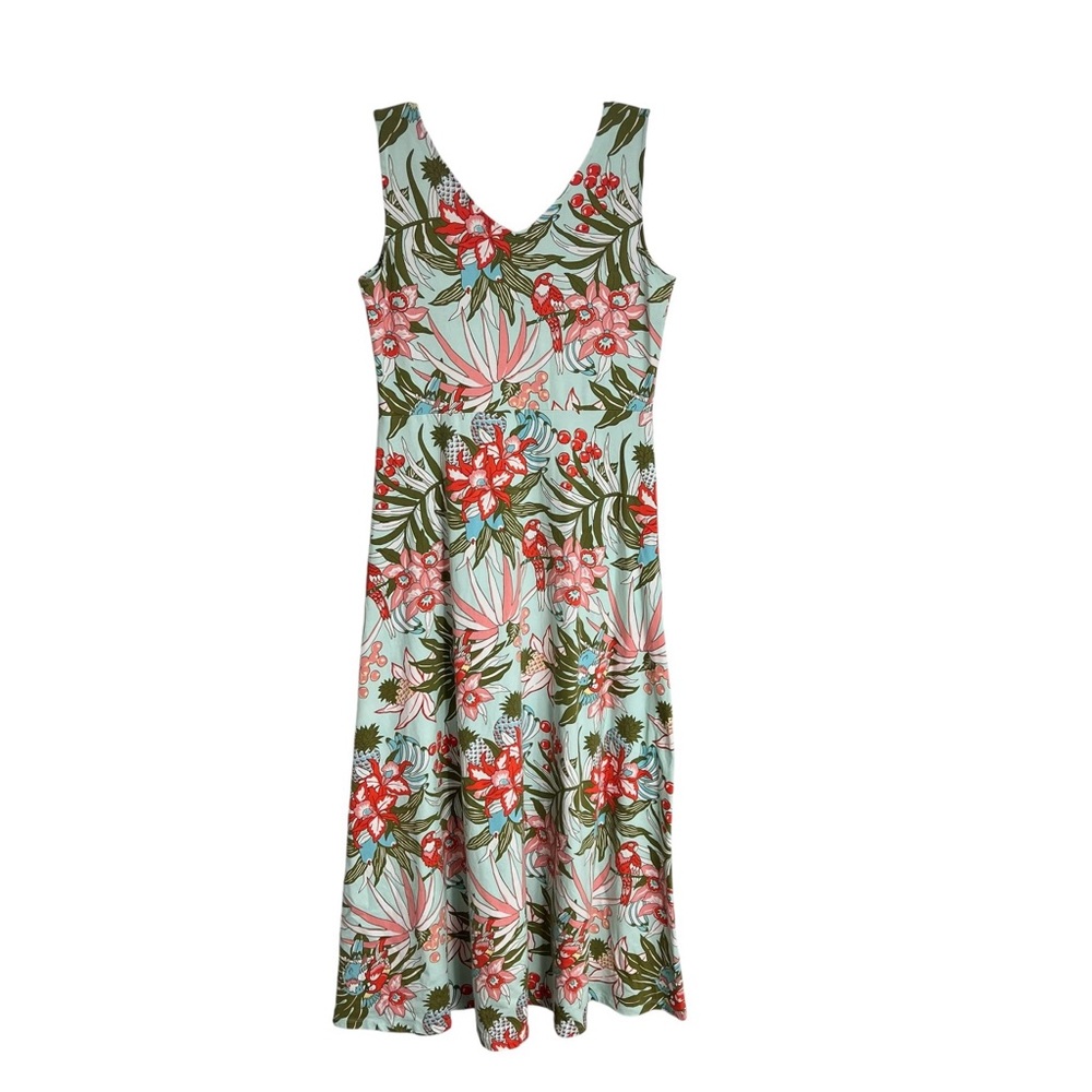 Talbots Coastal Tropical Parrot Floral Size M V-Neck A-Line Maxi Pullover Dress - Picture 2 of 11